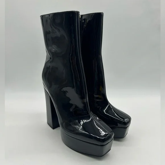 Guess BYRA Women’s Platform Block Heel Ankle Boots Black Patent, Size 6 NWB - Picture 4 of 12